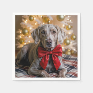 Serviette En Papier Chien Weimaraner de Noël avec un nœud rouge