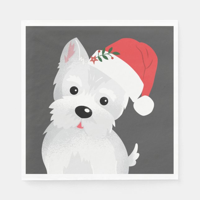 Serviette En Papier Chien West Highland avec chapeau de Santa (Devant)
