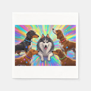 Serviette En Papier Chiens Chiots avec fond arc-en-ciel