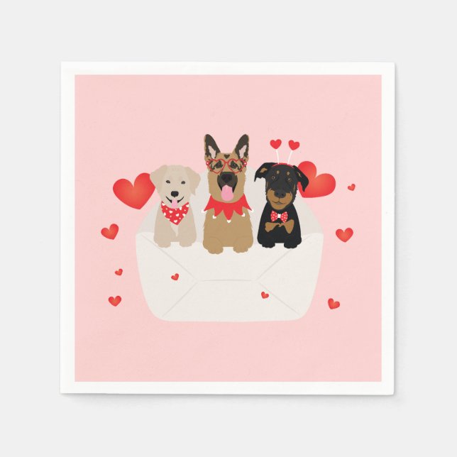 Serviette En Papier Chiens Dans L'Amour Enveloppe (Devant)