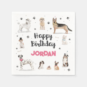 Serviette En Papier Chiens d'aquarelle réaliste fête d'anniversaire, n
