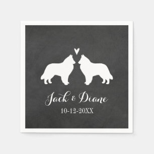 Serviette En Papier Chiens de Berger Belges Couple de Mariés avec Text