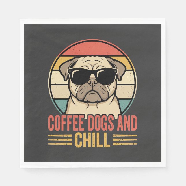 Serviette En Papier Chiens de café et chill rétro Pug (Devant)