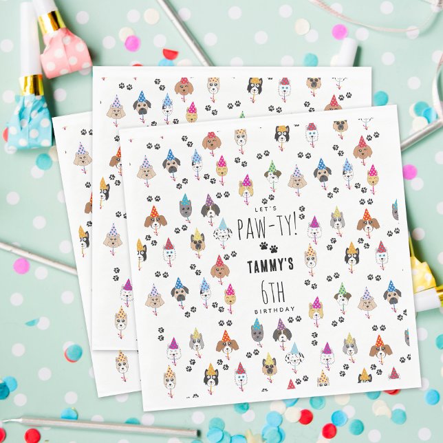 Serviette En Papier Chiens de fête d'anniversaire Pawty mignons (Pawty Cute Birthday Party Dogs Napkins)