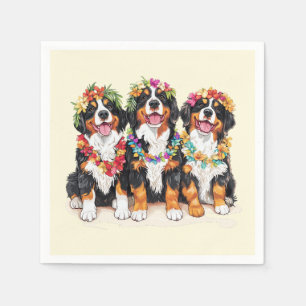 Serviette En Papier Chiens de montagne bernois hawaïens Lei de fleurs