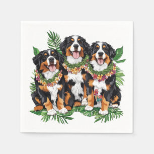 Serviette En Papier Chiens de montagne bernois hawaïens Lei de fleurs