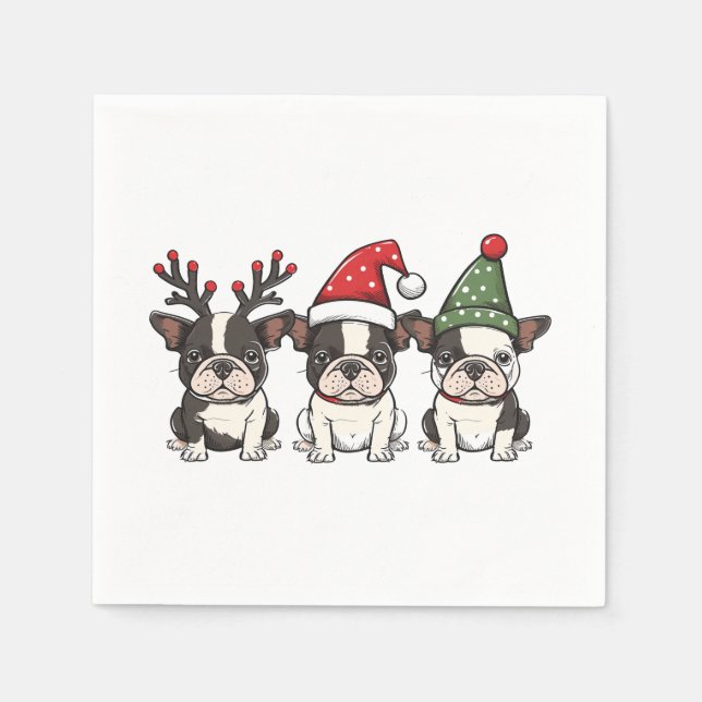 Serviette En Papier Chiens de Noël Boston Terrier (Devant)