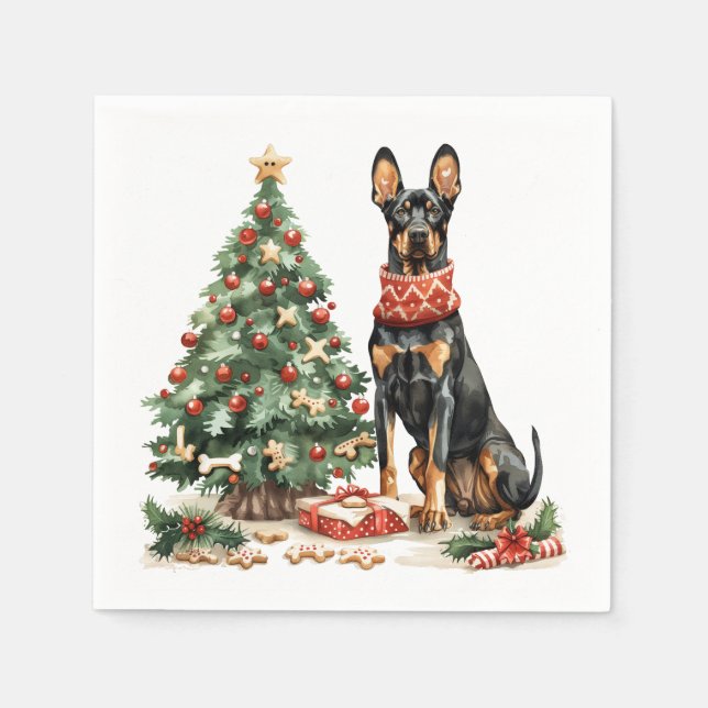 Serviette En Papier Chiens de Noël Dobermann (Devant)