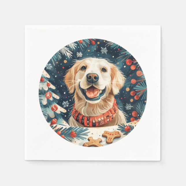 Serviette En Papier Chiens de Noël Golden Retriever (Devant)