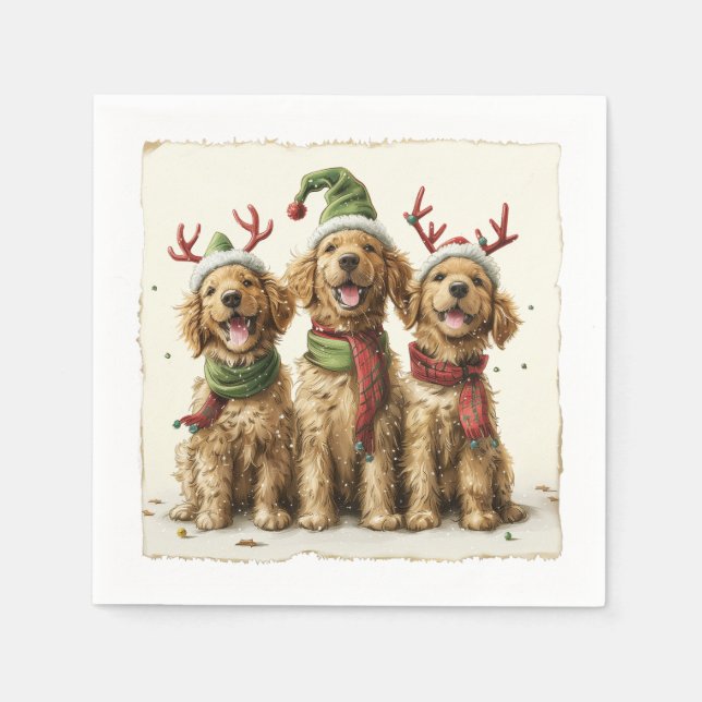Serviette En Papier Chiens de Noël Golden Retriever (Devant)
