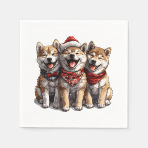 Serviette En Papier Chiens de Noël Shiba Inu Père Noël