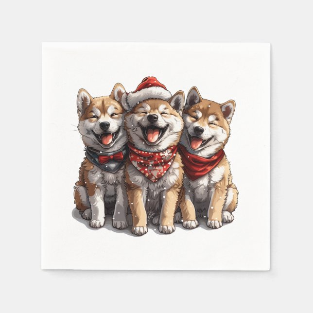 Serviette En Papier Chiens de Noël Shiba Inu Père Noël (Devant)