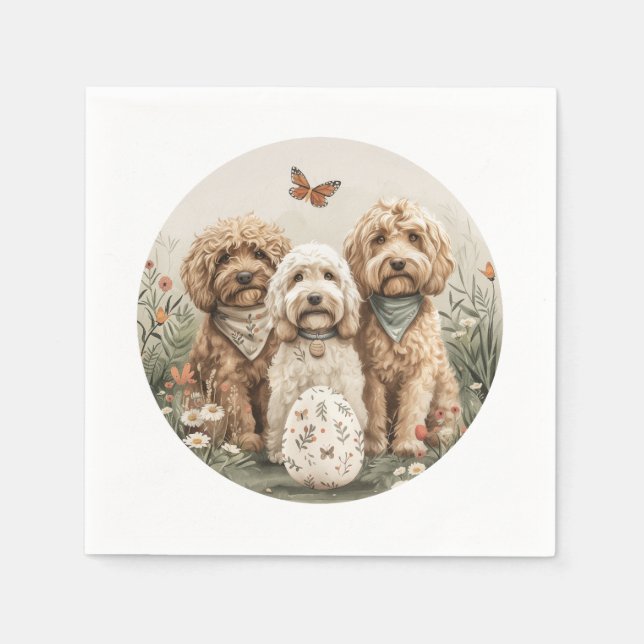 Serviette En Papier Chiens de Pâques Goldendoodle (Devant)