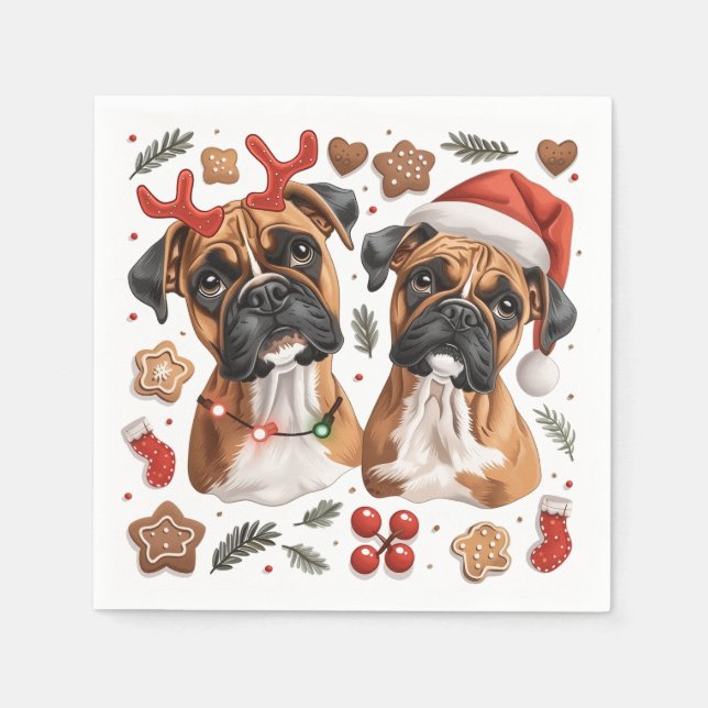 Serviette En Papier Chiens en boîte de Noël (Devant)