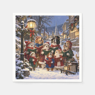 Serviette En Papier Chiens et chats chantant des chants de Noël