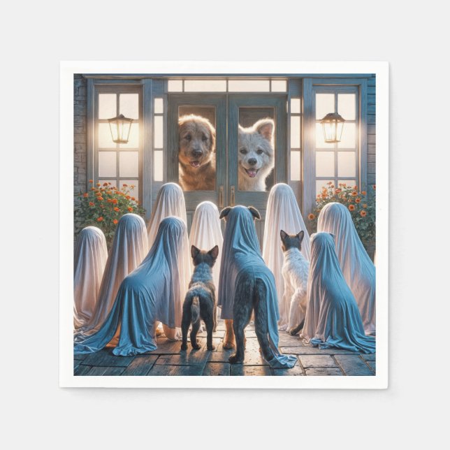 Serviette En Papier Chiens fantômes d'Halloween (Devant)