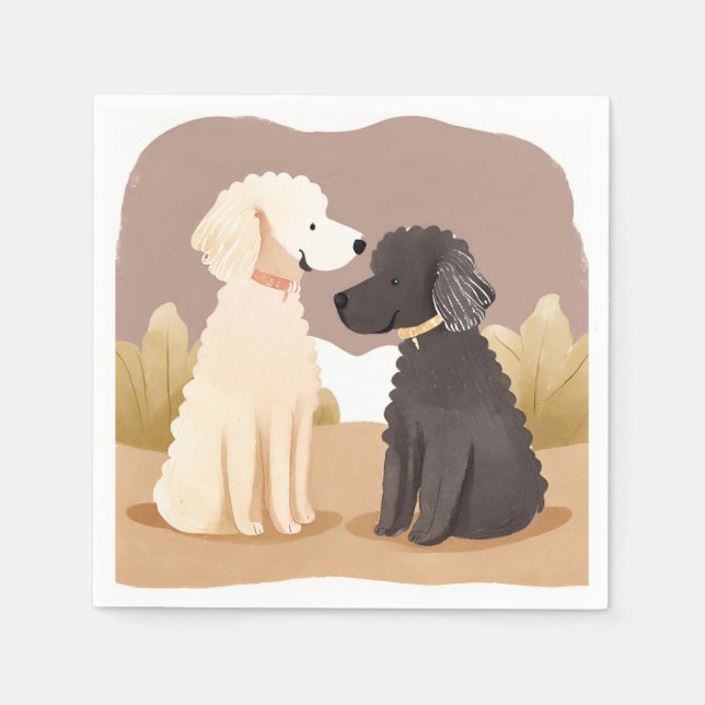 Serviette En Papier Chiens Fluffy | Peinture Aquarelle d'Animal de Com (Devant)