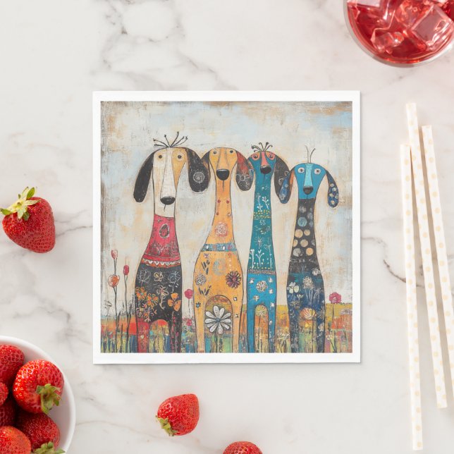 Serviette En Papier Chiens Fous Longs et Minces (En situation)