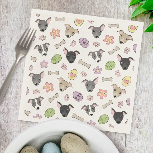 Serviette En Papier Chiens gris italiens mignons Chiens de Pâques Oeuf (Créateur téléchargé)