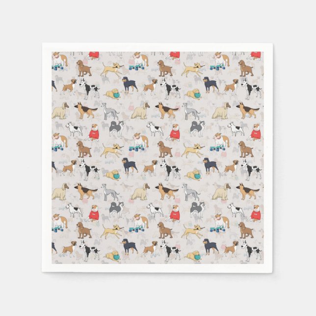Serviette En Papier Chiens mignons Design Motif Blanc (Devant)