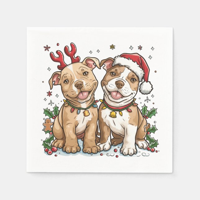 Serviette En Papier Chiens Pit Bull de Noël (Devant)