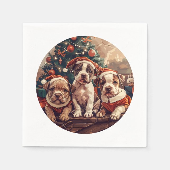 Serviette En Papier Chiens Pit Bull Puppy Noël (Devant)