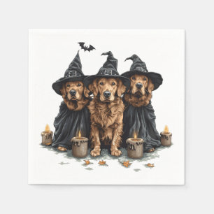 Serviette En Papier Chiens Retriever doré Halloween Citrouille Jack