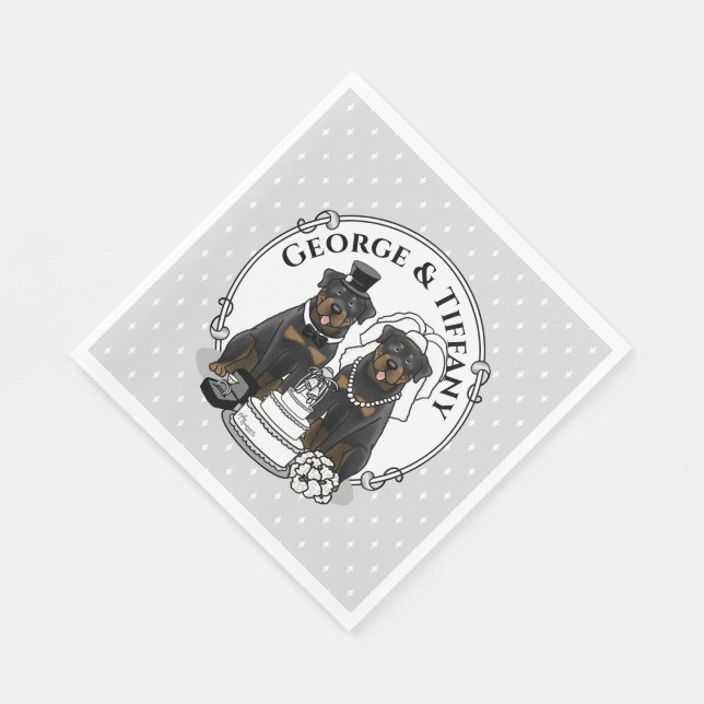 Serviette En Papier Chiens Rottweilers de mariage Mariée et Marié Mign (Coin)