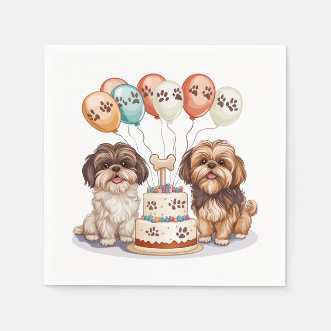 Serviette En Papier Chih Tzu Chiens Anniversaire Gâteau (Devant)