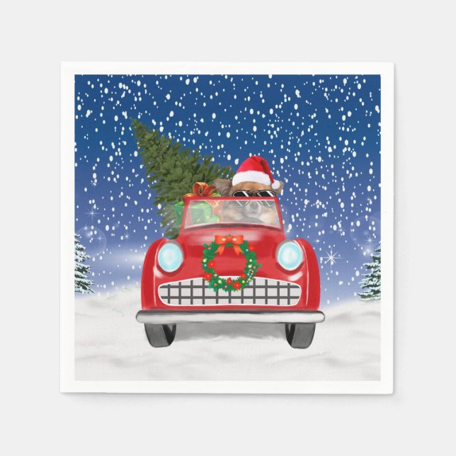 Serviette En Papier Chihuahua Chien Conduite Voiture En Noël De Neige (Devant)