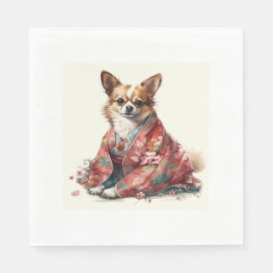 Serviette En Papier Chihuahua Chig En Japonais Kimono Robe Illustratio