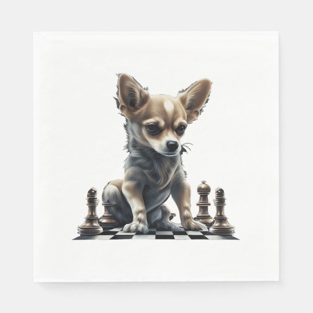 Serviette En Papier Chihuahua Joueuse d'échecs (Devant)