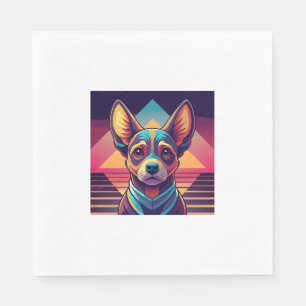 Serviette En Papier Chihuahua Néon Rétro � Art de chien Synthwave vibr