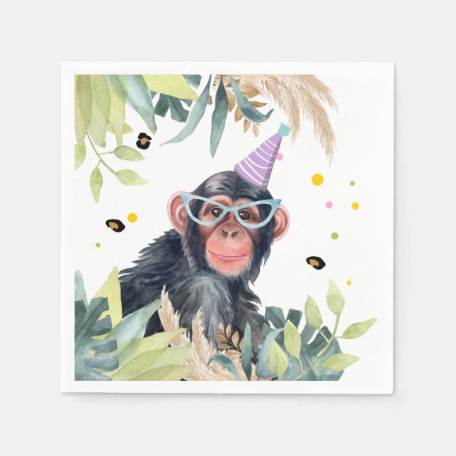 Serviette En Papier Chimpanzé Singe Fête Animaux Anniversaire Safari (Devant)