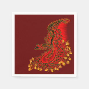 Serviette En Papier Chine Dragon rouge et or design