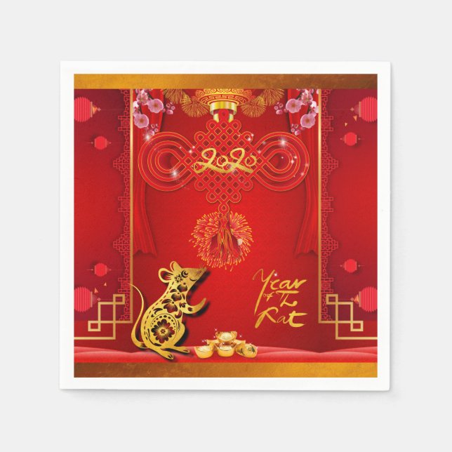 Serviette En Papier Chinois Rouge Rat de noeud annuel 2020 papier de p (Devant)