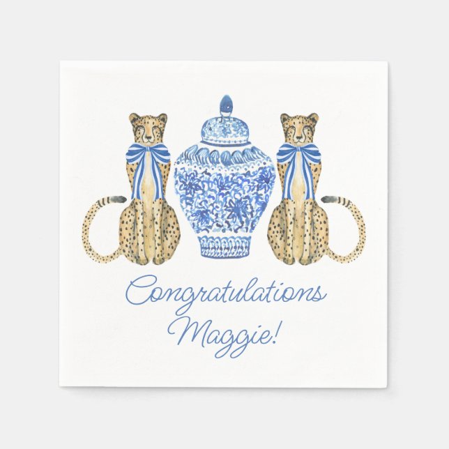 Serviette En Papier Chinoiserie Aquarelle Bow Cheetah Ginger Jar (Devant)