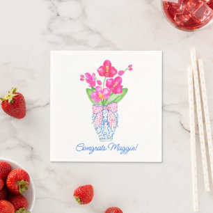 Serviette En Papier Chinoiserie Aquarelle Orchidée rose Ginger Jar Vas