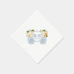 Serviette En Papier Chinoiserie Automne Fleurs Monogramme Mariage
