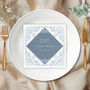 Serviette En Papier Chinoiserie Bleu et Blanc Côtier Chic Mariage