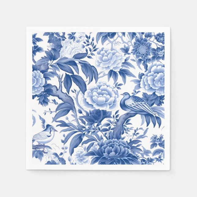 Serviette en papier chinoiserie bleue et blanche (Devant)