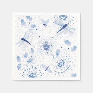Serviette En Papier Chinoiserie Bleue Libellule Floral