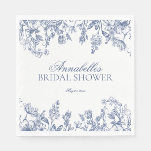 Serviette En Papier Chinoiserie Bleue Mariage Floral Vintage