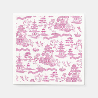 Serviette En Papier Chinoiserie Blue Willow en rose