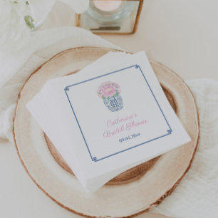 Serviette En Papier Chinoiserie Blush Pink Navy Peony Wedding shower N