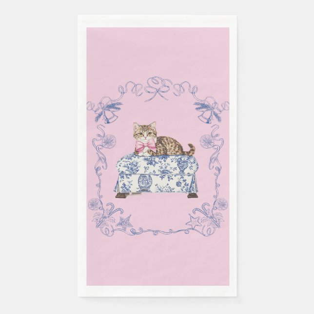 Serviette En Papier Chinoiserie Cat Christmas Guest Napkin (Devant)