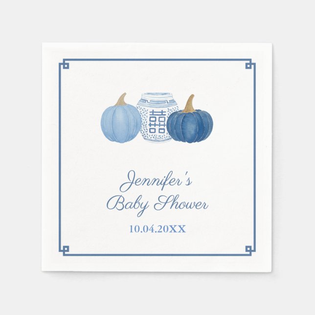 Serviette En Papier Chinoiserie Chic Blue Baby shower Citrouille (Devant)