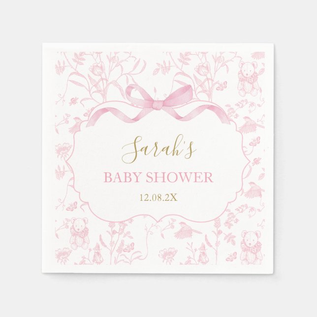 Serviette En Papier Chinoiserie de Bow rose Baby shower Girl (Devant)