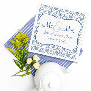 Serviette En Papier Chinoiserie Delft Motif bleu ・ mariage personnalis