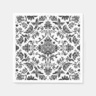 Serviette En Papier Chinoiserie Florale Aquarelle Noir & Blanc